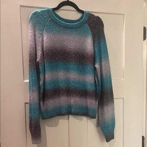 BB Dakota by Steve Madden Teal and Gray Striped Sweater